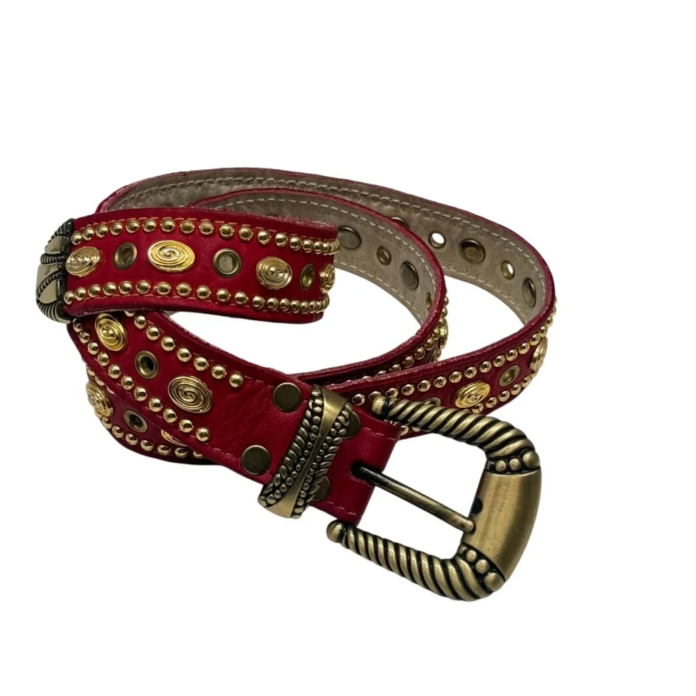 Vtg 80s Sand Castle Womens Studded Red Leather Belt